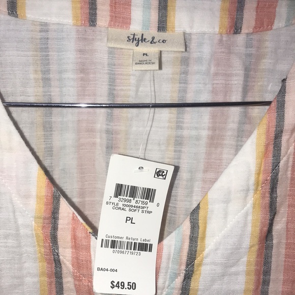 Style & Co Striped top. Button/tie front. Women’s Petite Large. - Picture 2 of 6